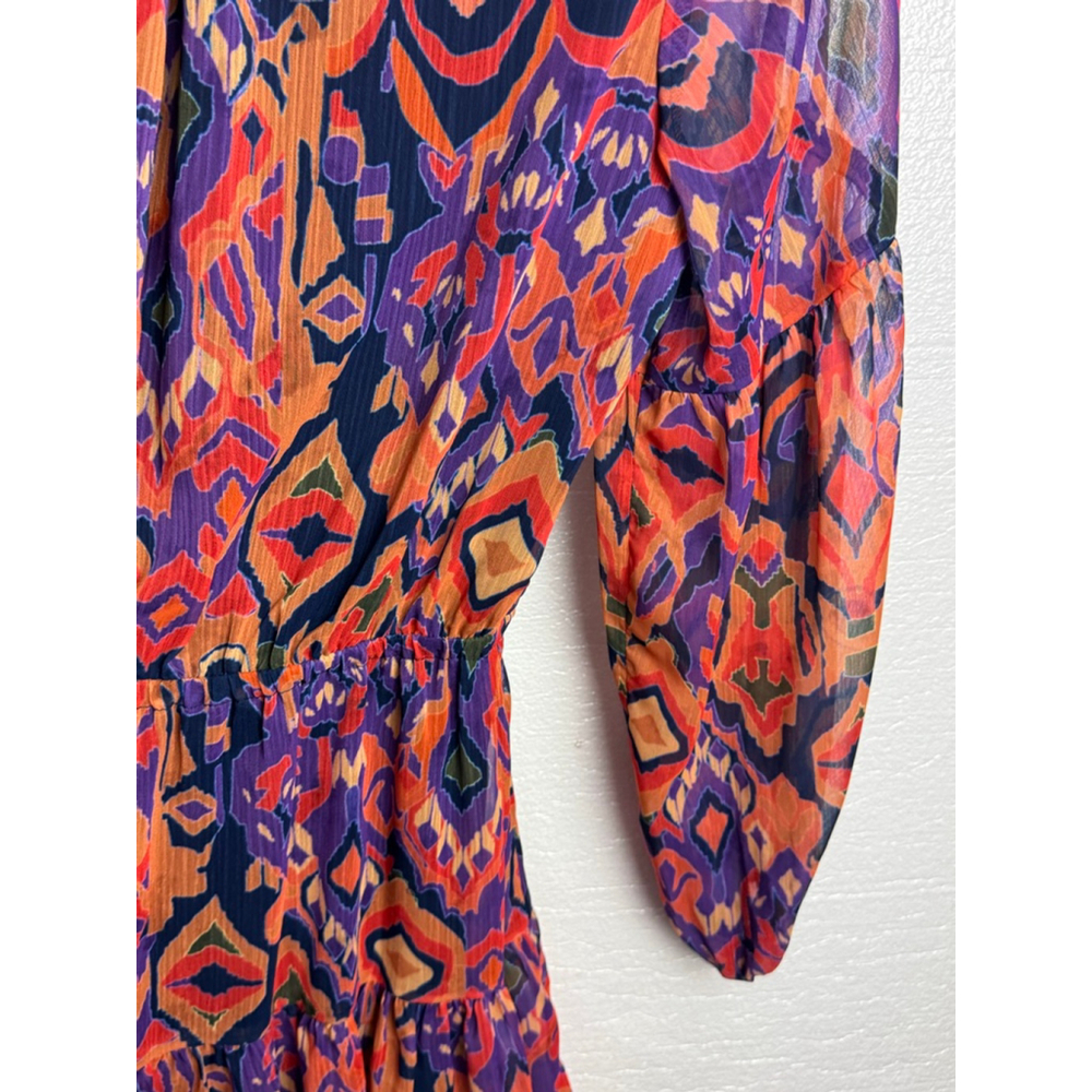 Willa Story Long Sleeve Dress Orange Purple Ikat Print size Large - Picture 4 of 12